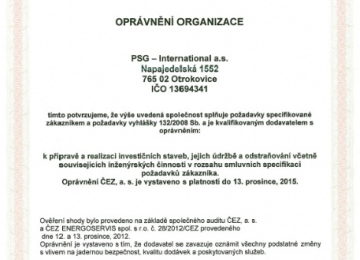 PSG opětovně prošlo auditem a je kvalifikovaným dodavatelem společnosti ČEZ