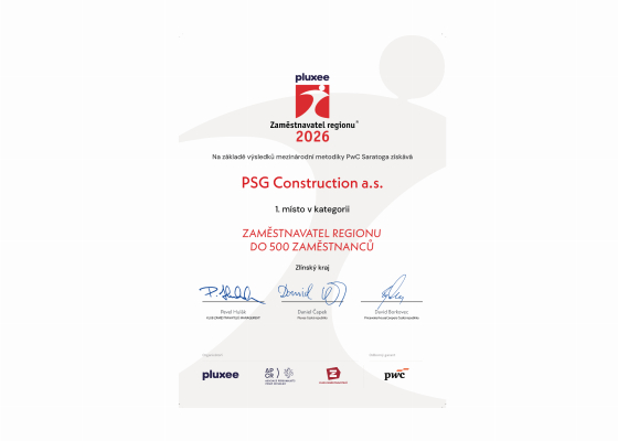 1. místo Pluxee Zaměstnavatel regionu 2026 pro Zlínský kraj